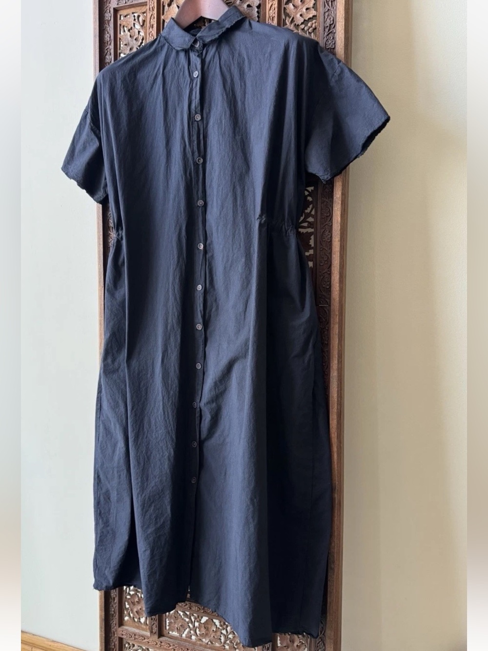 Hannoh Wessel black Italy Cotton Midi Shirt Dress Drawstring Waist Logenlook 40